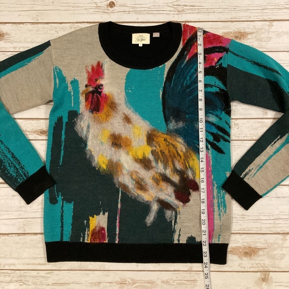 Anthropologie Womens Rooster Sweater Artwork Lauren C Walcott Small - Picture 5 of 15